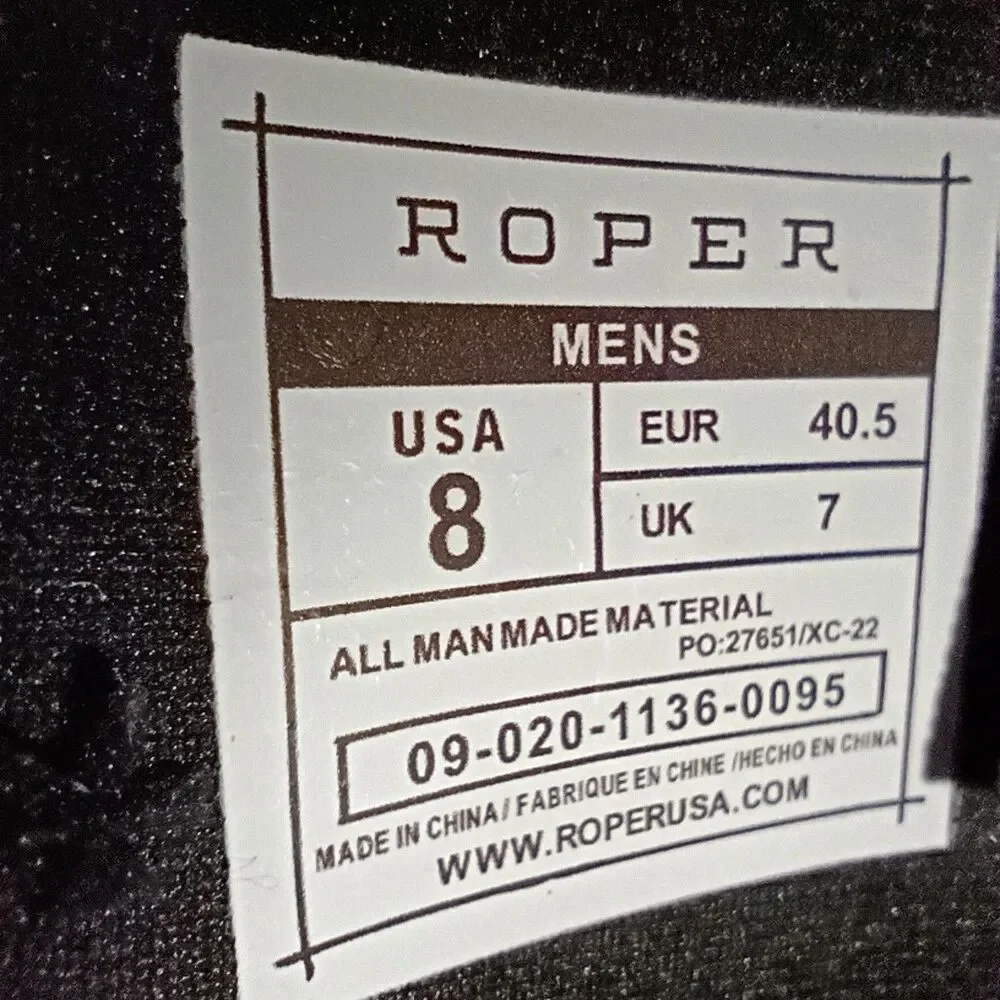 Roper Barnyard Black Boots Mens 8 Waterproof Rubber Foot Neoprene Shaft